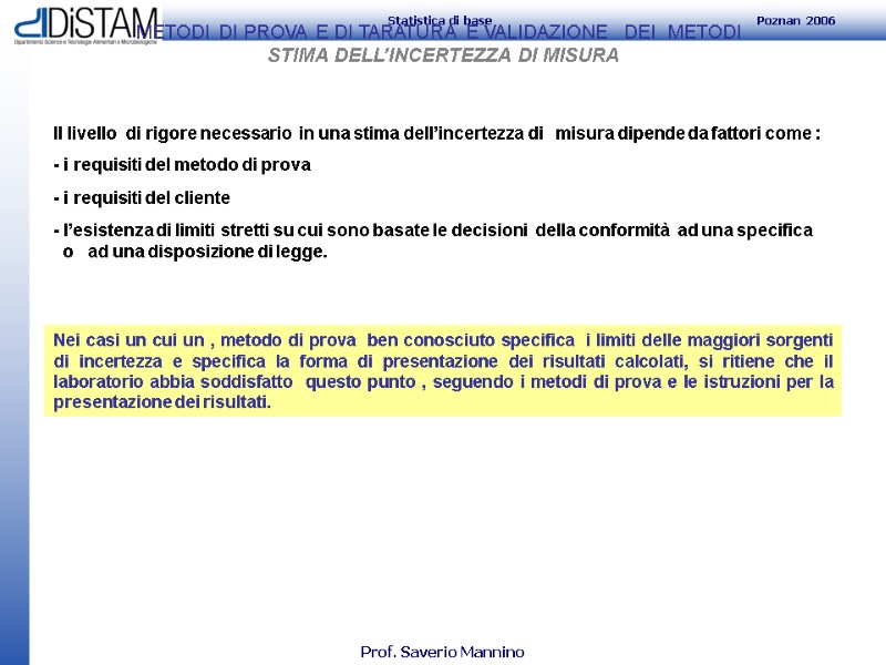 METODI DI PROVA E DI TARATURA E VALIDAZIONE  DEI  METODI  